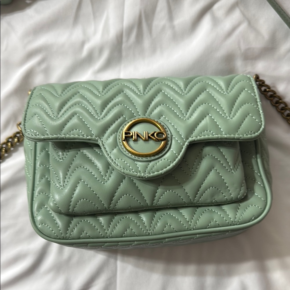 Pinko Mint Green Quilted Crossbody Bag